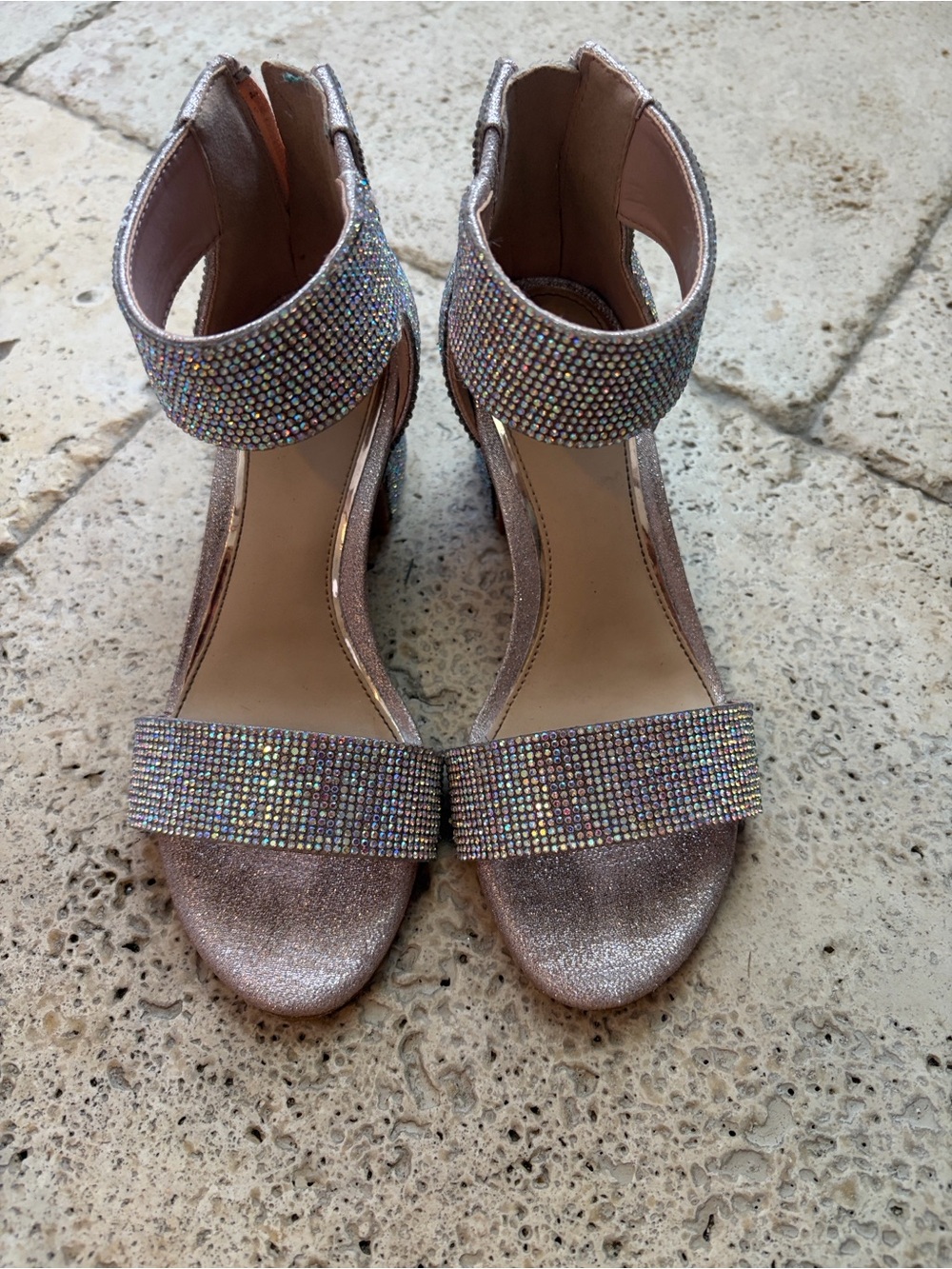 GB girls Rose Gold Sparkle Ankle-Strap Dress Sandals